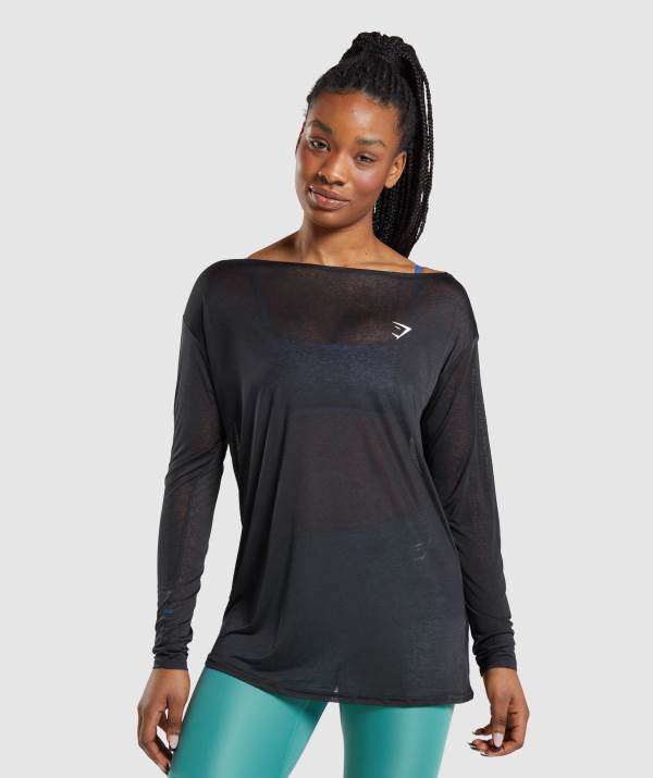 Damske Mikiny Gymshark Training Oversized Long Sleeve Tee Čierne | FL2169384